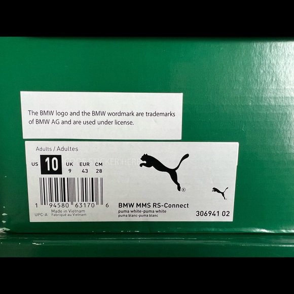 PUMA MENS BMW MMS RS CONNECT CASUAL ATHLETIC SHOES SZ 10 WHITE 306941-02 - Picture 7 of 7